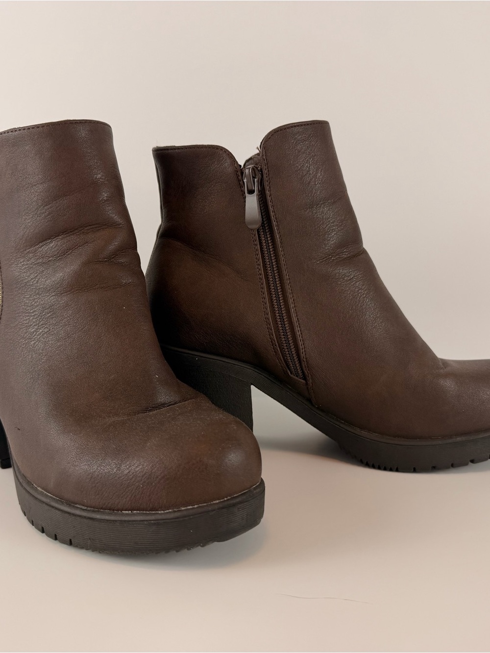 Amazon Dark Brown Leather Ankle Booties with Side Zip
